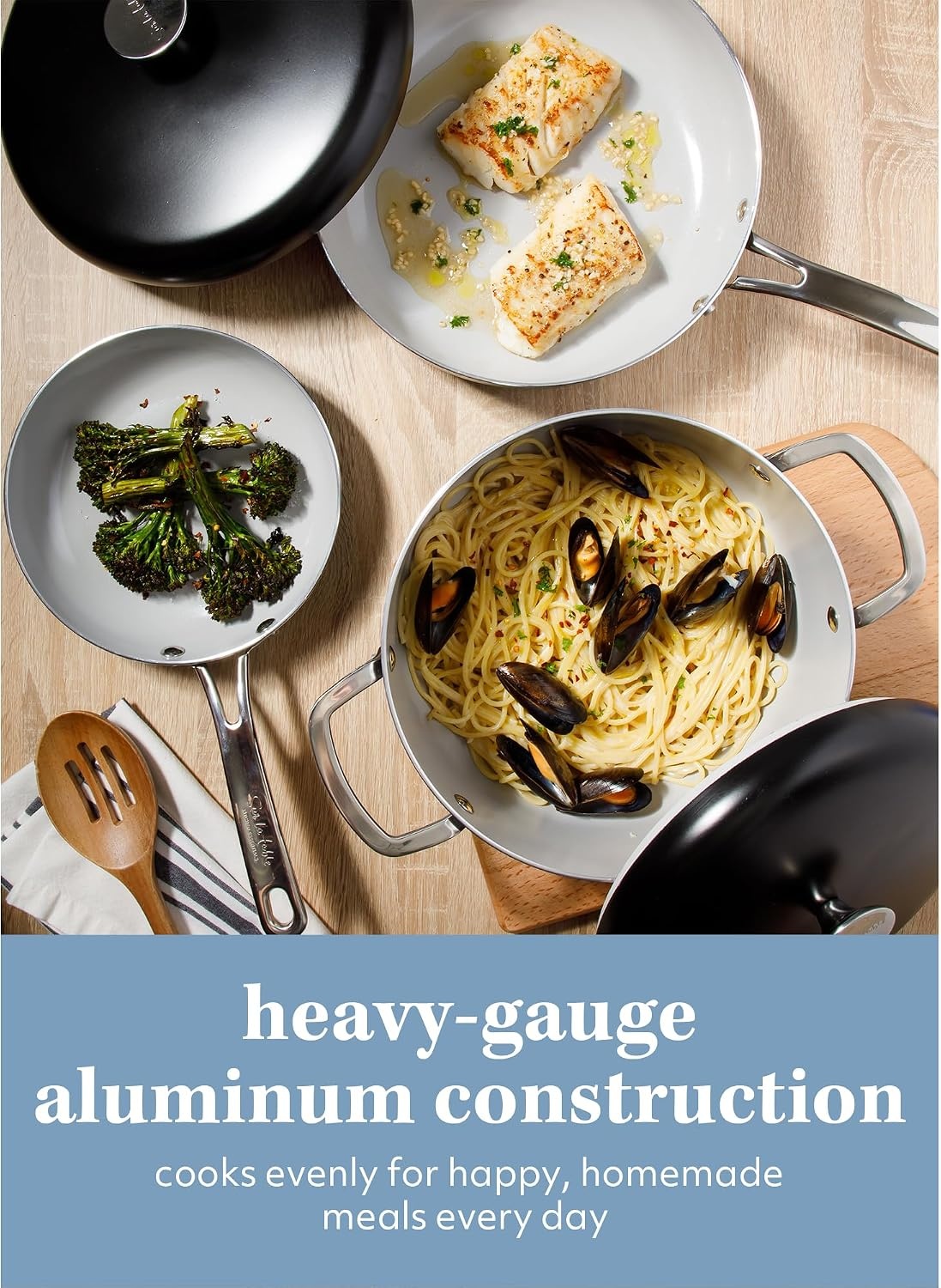 image:imageSur La Table Kitchen Essentials Potluck Porch 10 Inch Deep Frying Pan Skillet Aluminum PFA Free Ceramic Cookware Chefs Pan Omelet Pan Induction BlackBlack