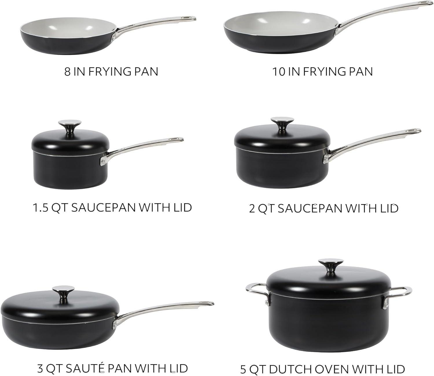 image:imageSur La Table Kitchen Essentials Potluck Porch 10 Inch Deep Frying Pan Skillet Aluminum PFA Free Ceramic Cookware Chefs Pan Omelet Pan Induction BlackBlack