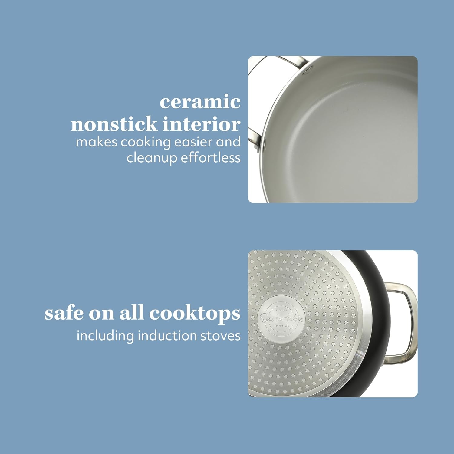 image:imageSur La Table Kitchen Essentials Potluck Porch 5 Quart Aluminum Dutch Oven Pot wAluminum Lid PFA FREE Ceramic Interior Cookware Pot Induction Black