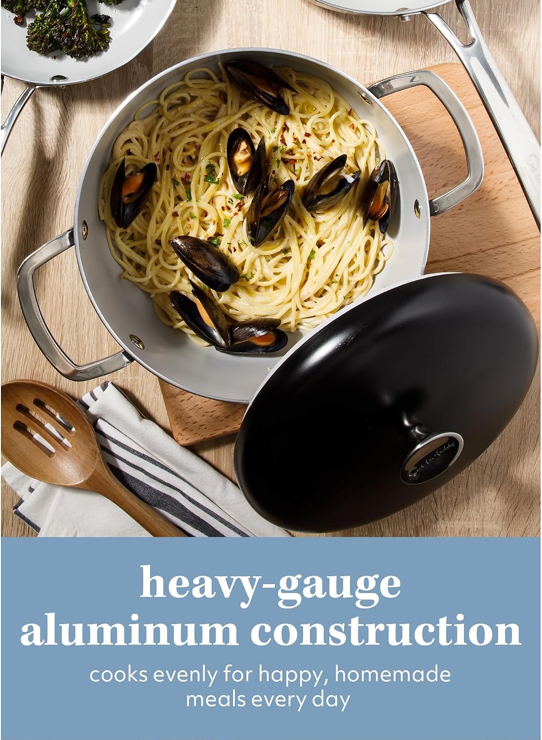 image:imageSur La Table Kitchen Essentials Potluck Porch 5 Quart Aluminum Dutch Oven Pot wAluminum Lid PFA FREE Ceramic Interior Cookware Pot Induction Black