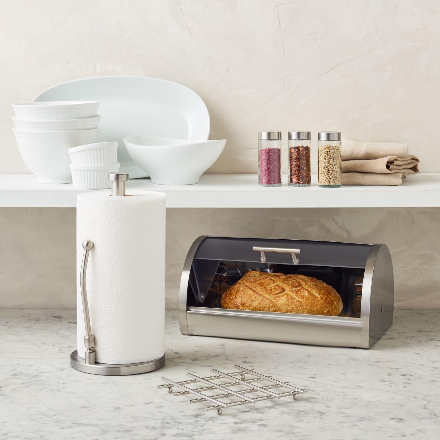 image:imageSur La Table Stainless Steel Bread Box 148 Countertop Holder for Loaves Bagels Cookies amp Baked Goods Sleek Storage with Lid Durable amp Easy to Clean