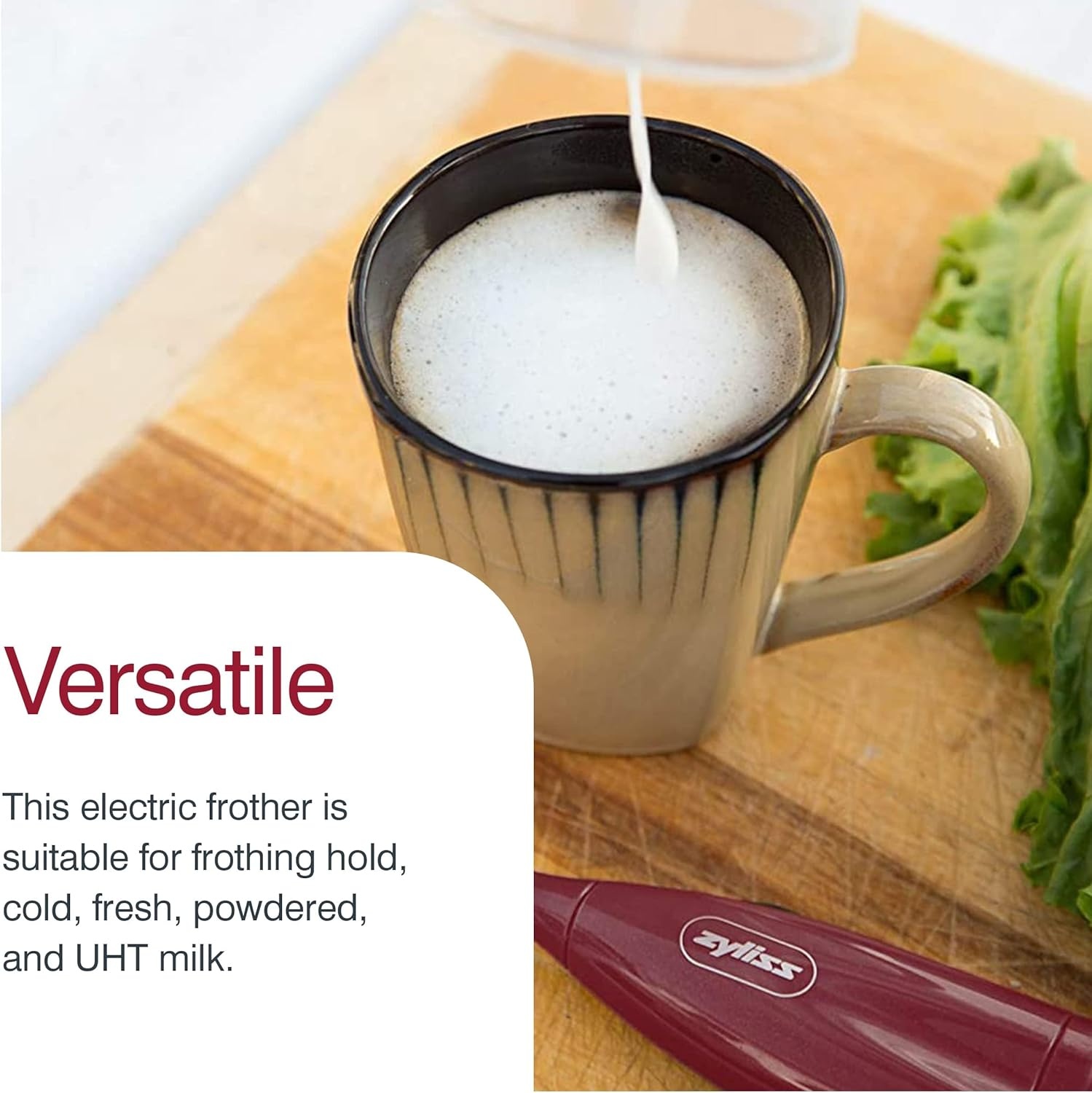 image:imageZyliss Handheld Electric Milk Frother Wand Versatile Drink Mixer Frother for Coffee Cappuccinos Lattes or Shakes for Perfect Foam Hot or Cold RedRed