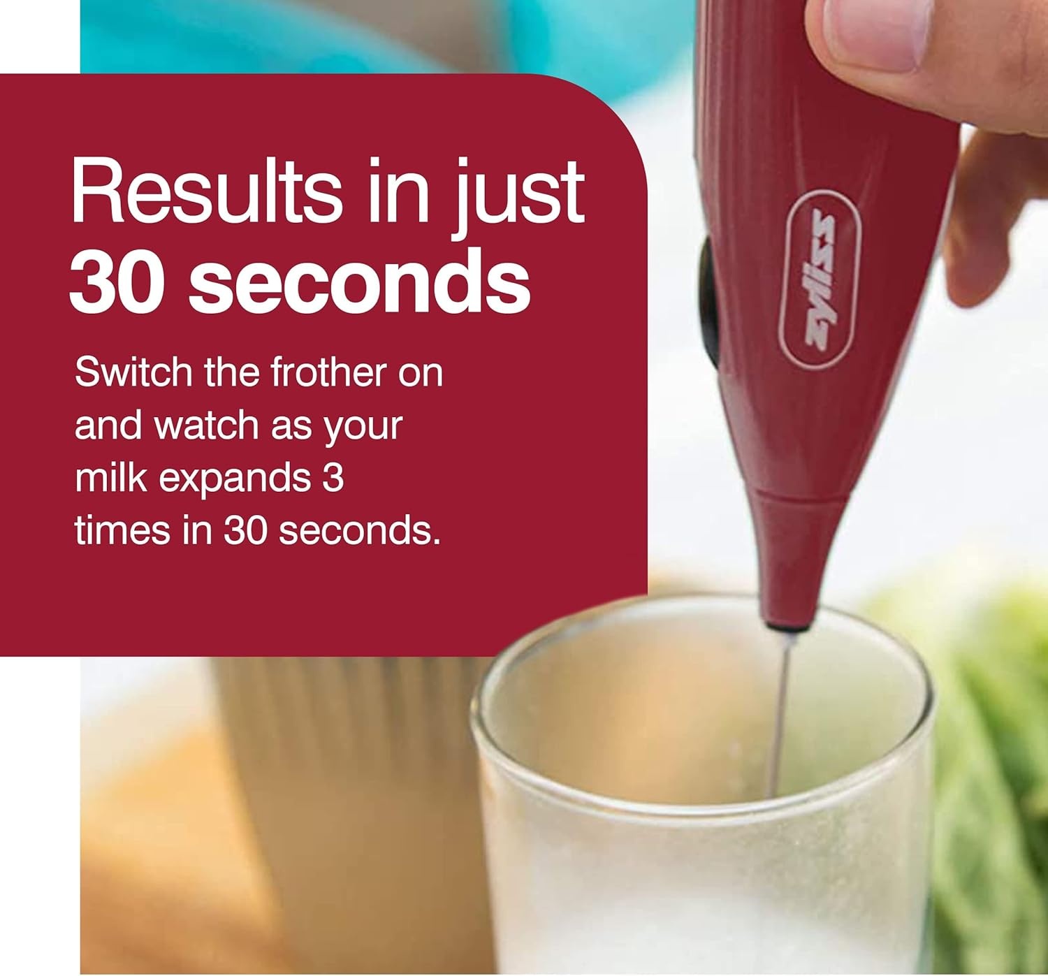 image:imageZyliss Handheld Electric Milk Frother Wand Versatile Drink Mixer Frother for Coffee Cappuccinos Lattes or Shakes for Perfect Foam Hot or Cold RedRed