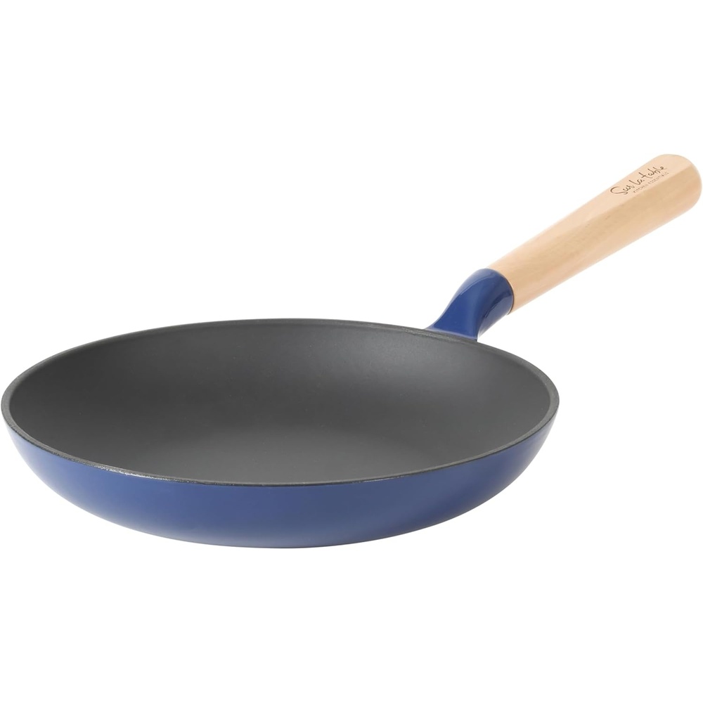 image:imageSur La Table Kitchen Essential Main Canteen 95 PreSeasoned Cast Iron Skillet wWood Handle Natural Nonstick Lightweight Frying Pan for Searing Sauting amp Everyday Cooking BlueBlue Skillet