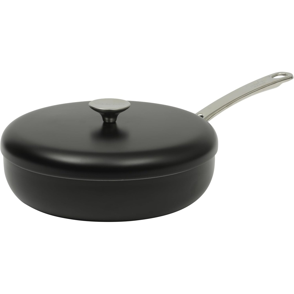 image:imageSur La Table Kitchen Essentials Potluck Porch 10 Inch Deep Frying Pan Skillet Aluminum PFA Free Ceramic Cookware Chefs Pan Omelet Pan Induction BlackBlack