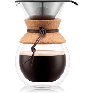 image:imageBodum 34oz Pour Over Coffee Maker HighHeat Borosilicate Glass with Reusable Stainless Steel Filter and Double Wall Cork Grip  Made in PortugalDouble Wall Cork