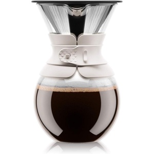 image:imageBodum 34oz Pour Over Coffee Maker HighHeat Borosilicate Glass with Reusable Stainless Steel Filter and Double Wall Cork Grip  Made in PortugalWhite