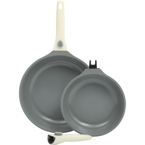 image:imageSur La Table Kitchen Essentials 13 Piece Detachable Handle Pots and Pans Premium PFA Free Premium Ceramic Non Stick Induction Safe and Secure Removable Handle Cookware Set  Juniper GreenEggshell White