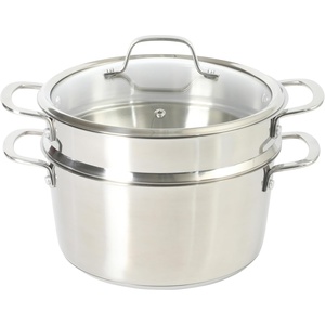 image:imageSur La Table Kitchen Essentials Chefs Deck 3Piece 53Quart Stainless Steel Dutch Oven with Steamer Insert amp Glass Lid  Induction Ready TriPly Base Polished Finish amp Hollow StayCool HandlesStainless Steel