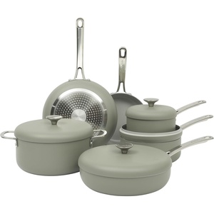 image:imageSur La Table Kitchen Essentials Potluck Porch 10 Inch Deep Frying Pan Skillet Aluminum PFA Free Ceramic Cookware Chefs Pan Omelet Pan  Induction  BlackGreen