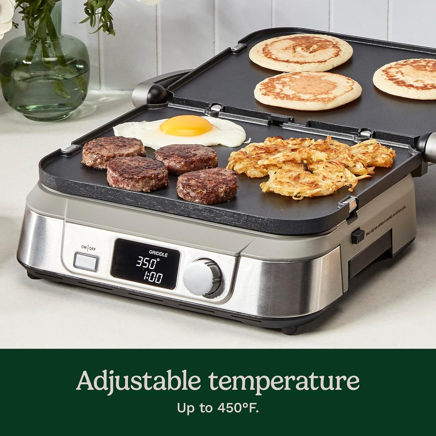 image:imageCuisinart Electric Griddler FIVE Countertop Grill Enjoy 5in1 Functions Including Panini Press LCD Display Wide Temperature Range and Sear Function Nonstick Plates GR5NAS Stainless SteelDigital