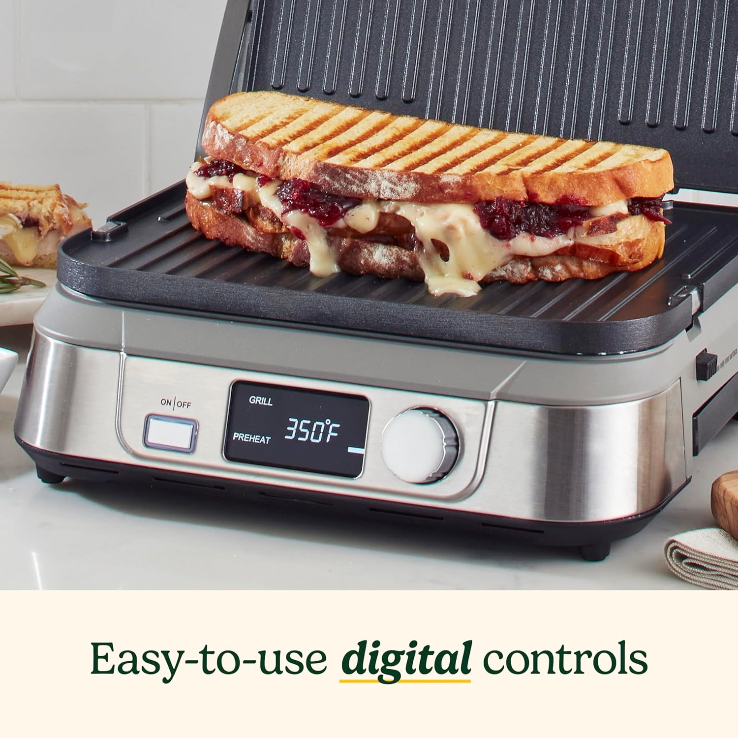 image:imageCuisinart Electric Griddler FIVE Countertop Grill Enjoy 5in1 Functions Including Panini Press LCD Display Wide Temperature Range and Sear Function Nonstick Plates GR5NAS Stainless SteelDigital
