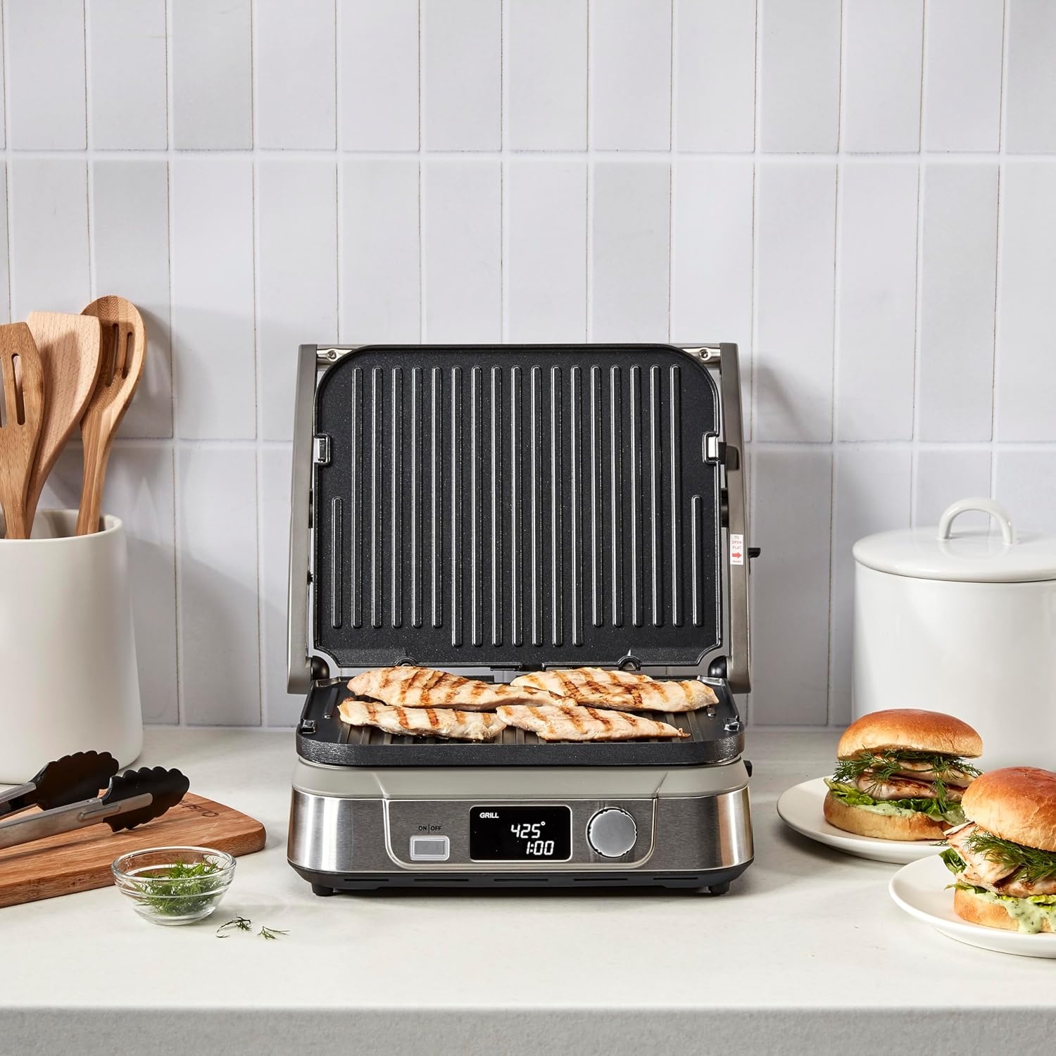 image:imageCuisinart Electric Griddler FIVE Countertop Grill Enjoy 5in1 Functions Including Panini Press LCD Display Wide Temperature Range and Sear Function Nonstick Plates GR5NAS Stainless SteelDigital