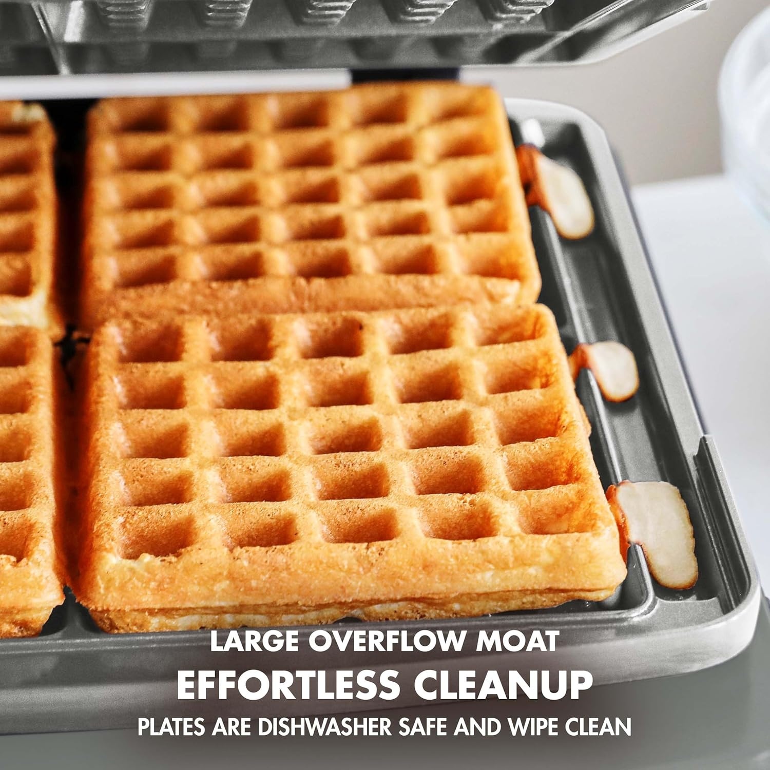 image:imageGreenPan Elite 4Square Belgian amp Classic Waffle MakerHealthy Ceramic Nonstick Dishwasher Safe Plates Adjustable ShadeCrunch Control Wont Overflow Easy Cleanup Breakfast PFASFree WhiteGraphite