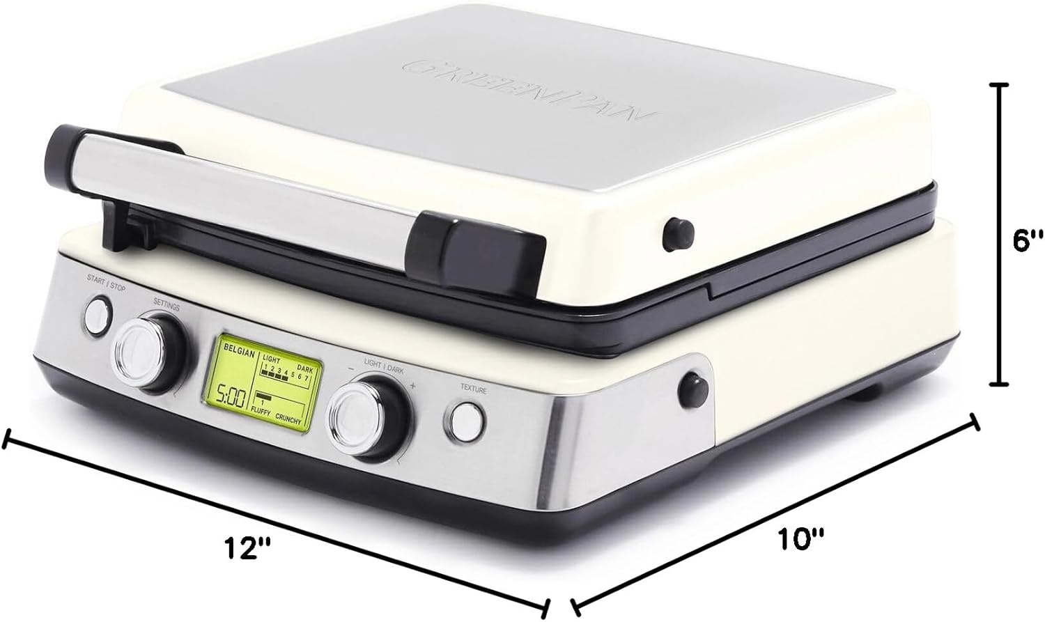 image:imageGreenPan Elite 4Square Belgian amp Classic Waffle MakerHealthy Ceramic Nonstick Dishwasher Safe Plates Adjustable ShadeCrunch Control Wont Overflow Easy Cleanup Breakfast PFASFree WhiteCream White