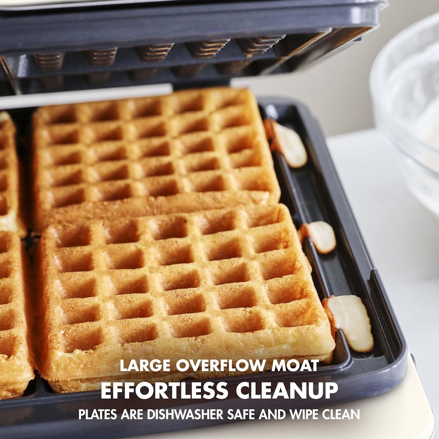 image:imageGreenPan Elite 4Square Belgian amp Classic Waffle MakerHealthy Ceramic Nonstick Dishwasher Safe Plates Adjustable ShadeCrunch Control Wont Overflow Easy Cleanup Breakfast PFASFree WhiteCream White