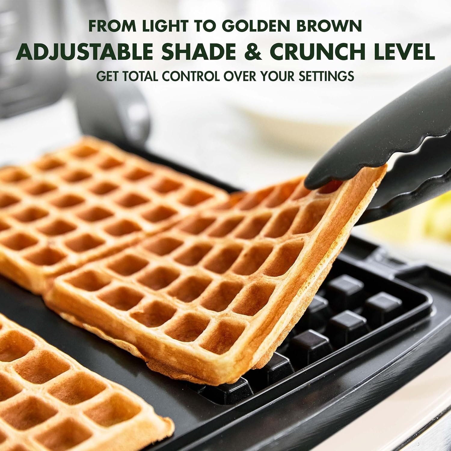 image:imageGreenPan Elite 4Square Belgian amp Classic Waffle MakerHealthy Ceramic Nonstick Dishwasher Safe Plates Adjustable ShadeCrunch Control Wont Overflow Easy Cleanup Breakfast PFASFree WhiteCream White