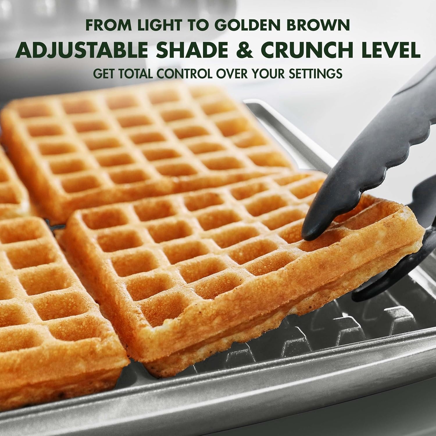 image:imageGreenPan Elite 4Square Belgian amp Classic Waffle MakerHealthy Ceramic Nonstick Dishwasher Safe Plates Adjustable ShadeCrunch Control Wont Overflow Easy Cleanup Breakfast PFASFree WhiteGraphite