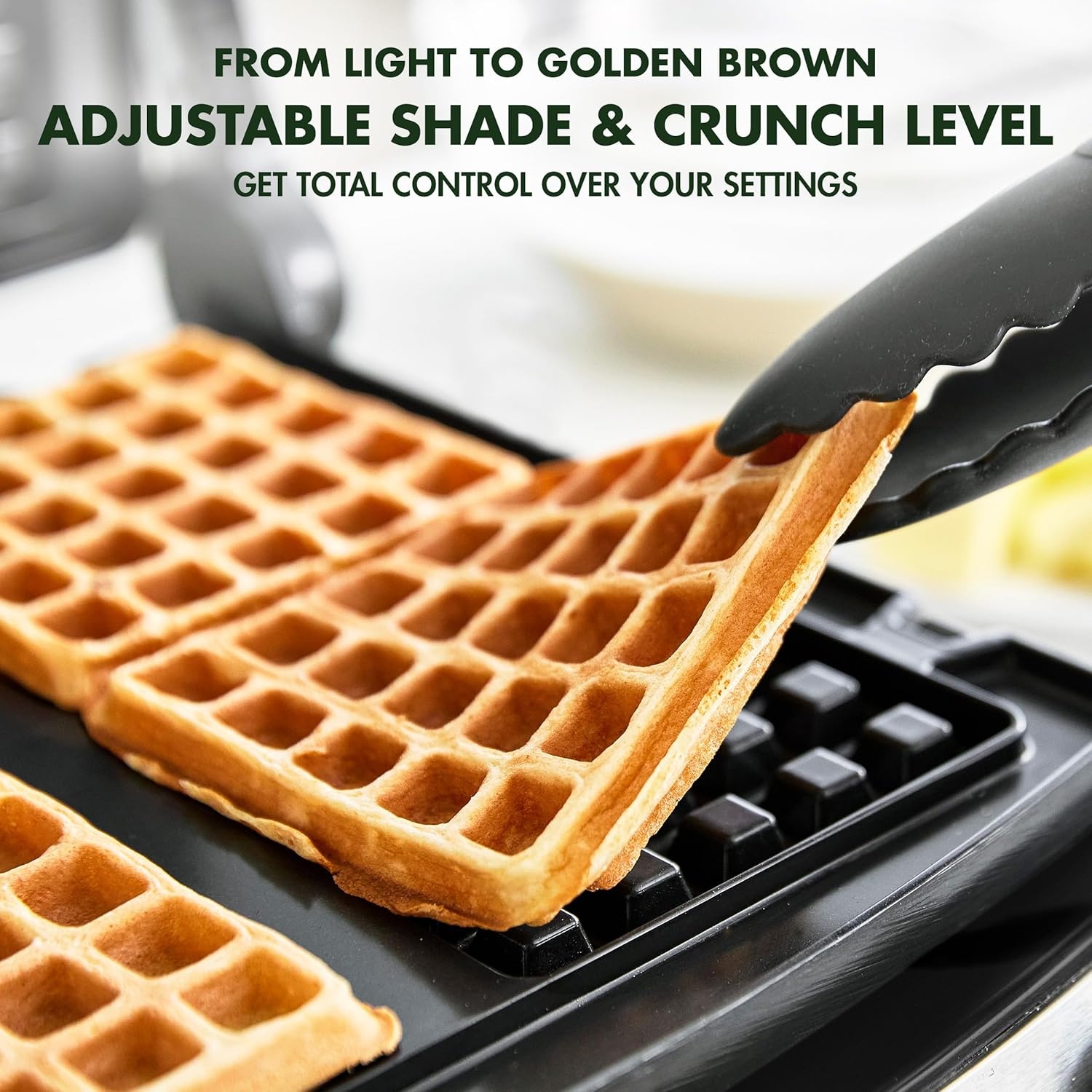 image:imageGreenPan Elite 4Square Belgian amp Classic Waffle MakerHealthy Ceramic Nonstick Dishwasher Safe Plates Adjustable ShadeCrunch Control Wont Overflow Easy Cleanup Breakfast PFASFree WhiteBlack
