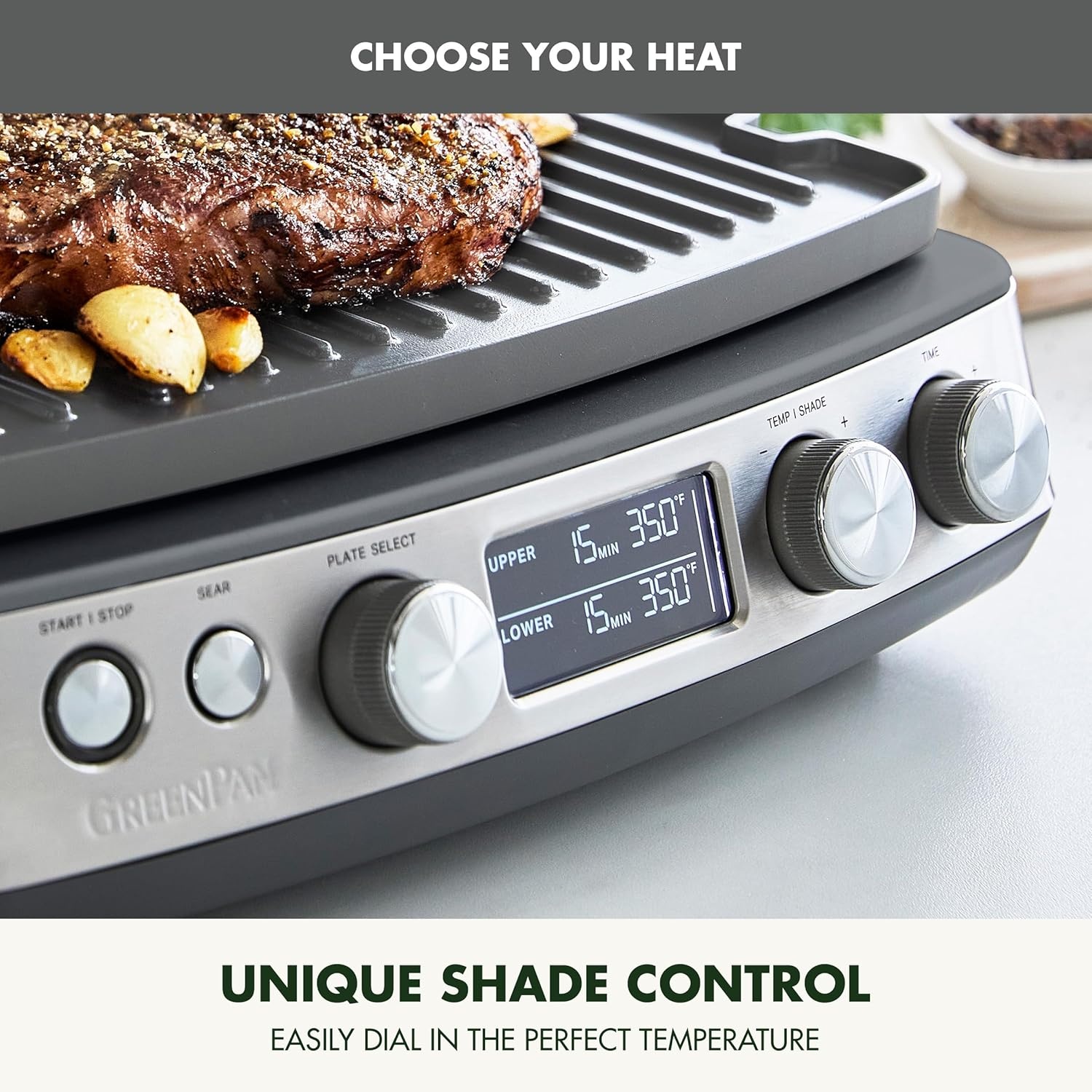 image:imageGreenPan Elite 7in1 MultiFunction Contact Grill amp Griddle Healthy Ceramic Nonstick Reversible Plates Adjustable Shade amp Shear Closed PressOpen Flat Surface PFASFree Cream WhiteGraphite