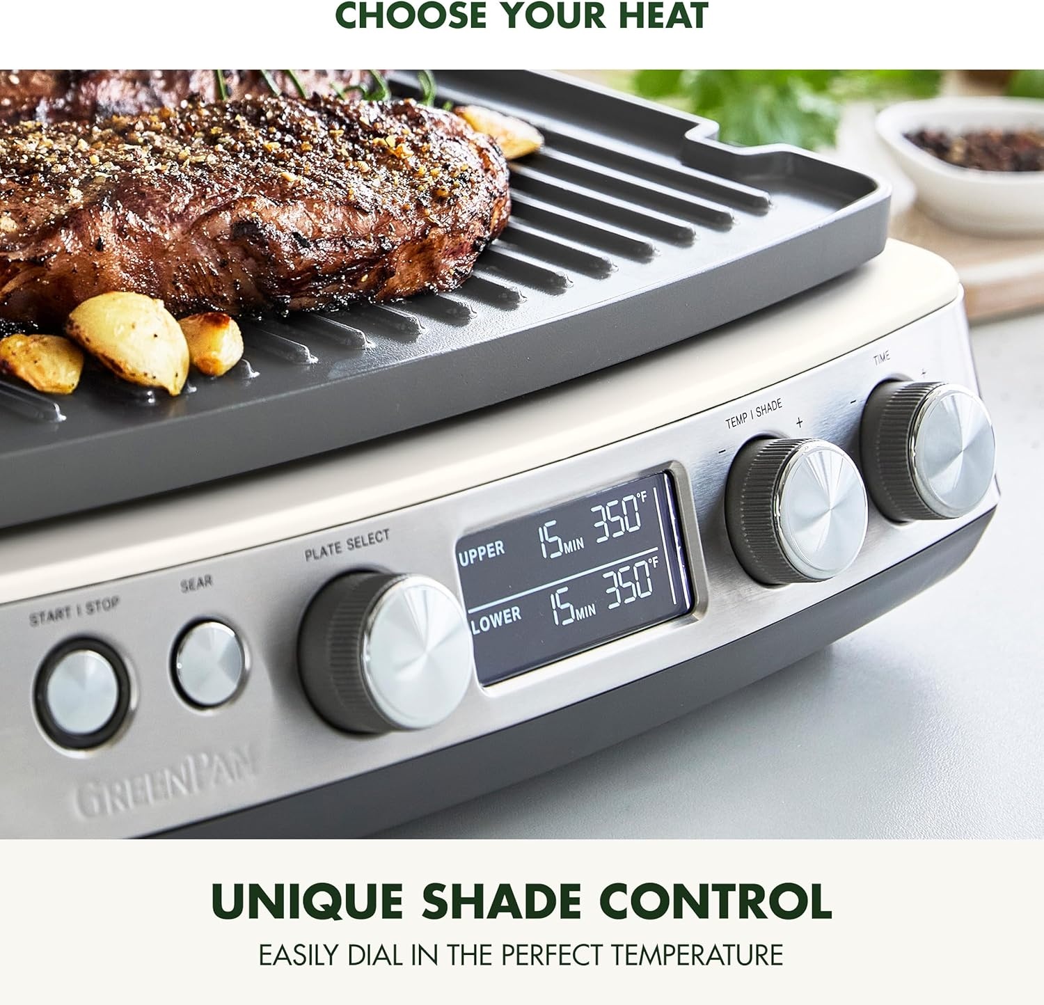 image:imageGreenPan Elite 7in1 MultiFunction Contact Grill amp Griddle Healthy Ceramic Nonstick Reversible Plates Adjustable Shade amp Shear Closed PressOpen Flat Surface PFASFree Cream WhiteCream White