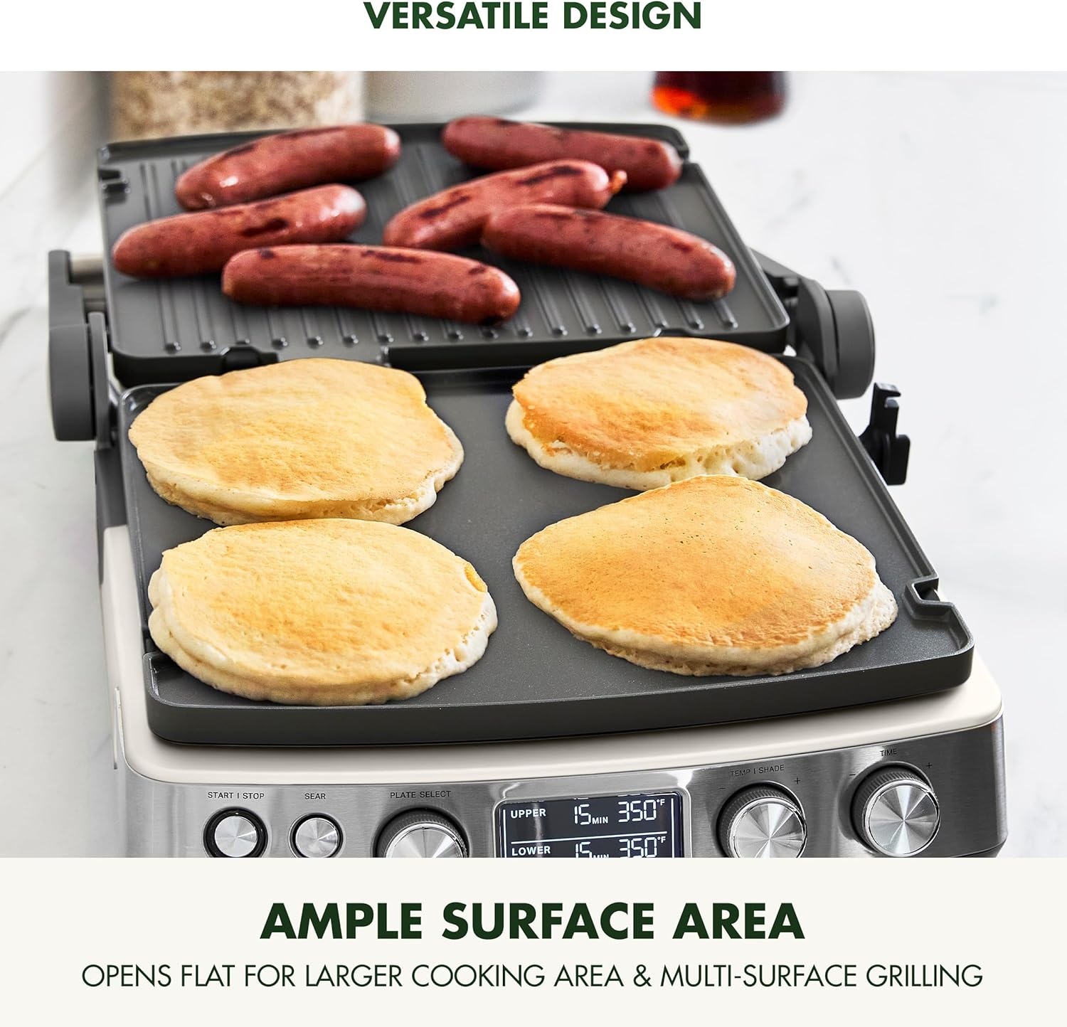 image:imageGreenPan Elite 7in1 MultiFunction Contact Grill amp Griddle Healthy Ceramic Nonstick Reversible Plates Adjustable Shade amp Shear Closed PressOpen Flat Surface PFASFree Cream WhiteCream White