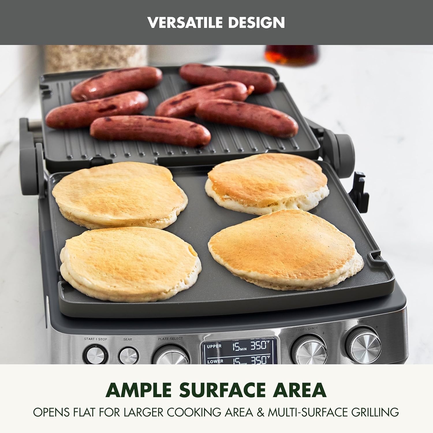 image:imageGreenPan Elite 7in1 MultiFunction Contact Grill amp Griddle Healthy Ceramic Nonstick Reversible Plates Adjustable Shade amp Shear Closed PressOpen Flat Surface PFASFree Cream WhiteGraphite