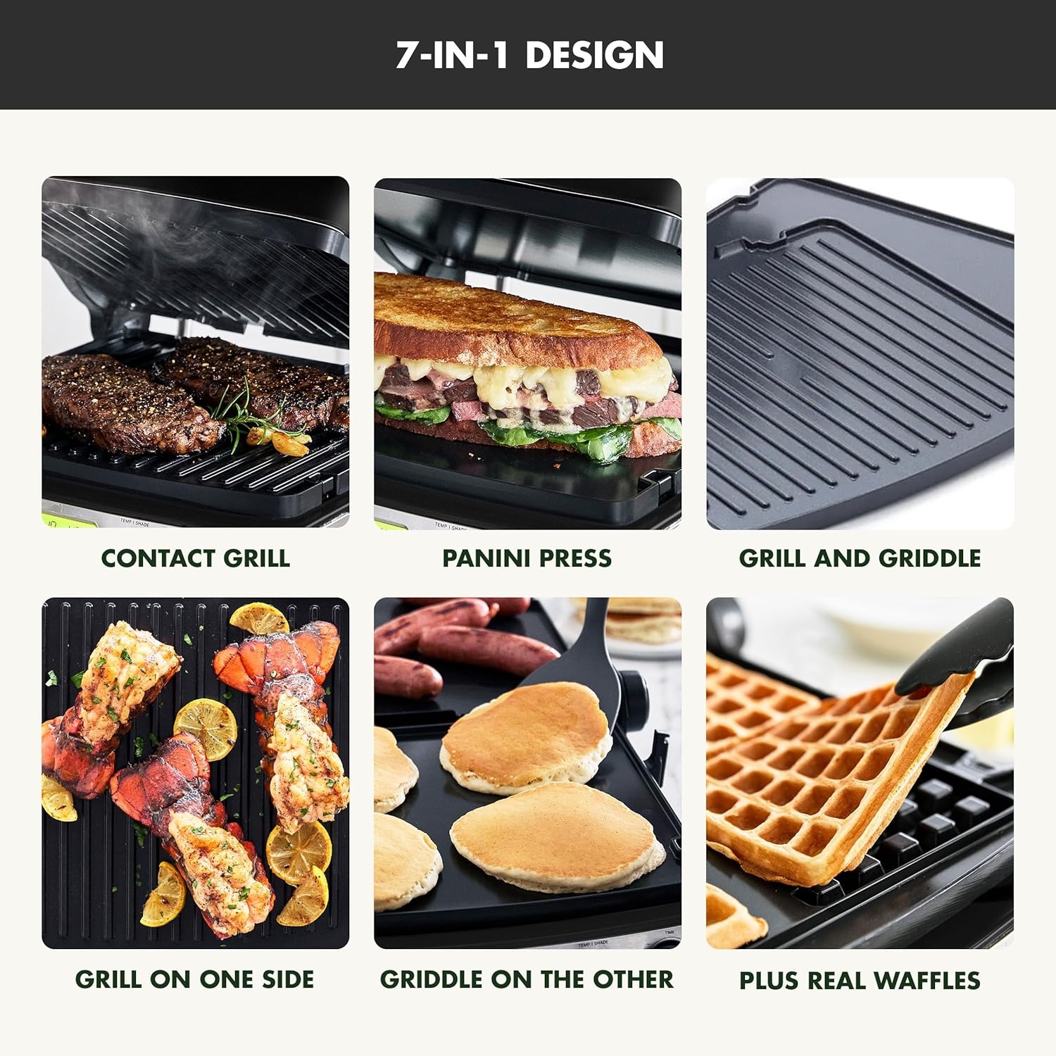 image:imageGreenPan Elite 7in1 MultiFunction Contact Grill amp Griddle Healthy Ceramic Nonstick Reversible Plates Adjustable Shade amp Shear Closed PressOpen Flat Surface PFASFree Cream WhiteBlack
