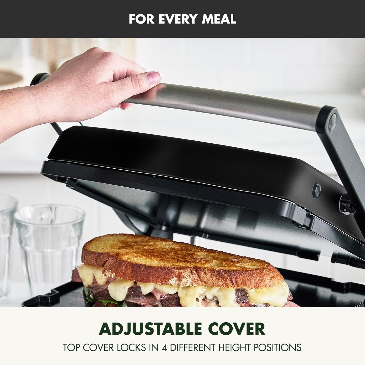 image:imageGreenPan Elite 7in1 MultiFunction Contact Grill amp Griddle Healthy Ceramic Nonstick Reversible Plates Adjustable Shade amp Shear Closed PressOpen Flat Surface PFASFree Cream WhiteBlack