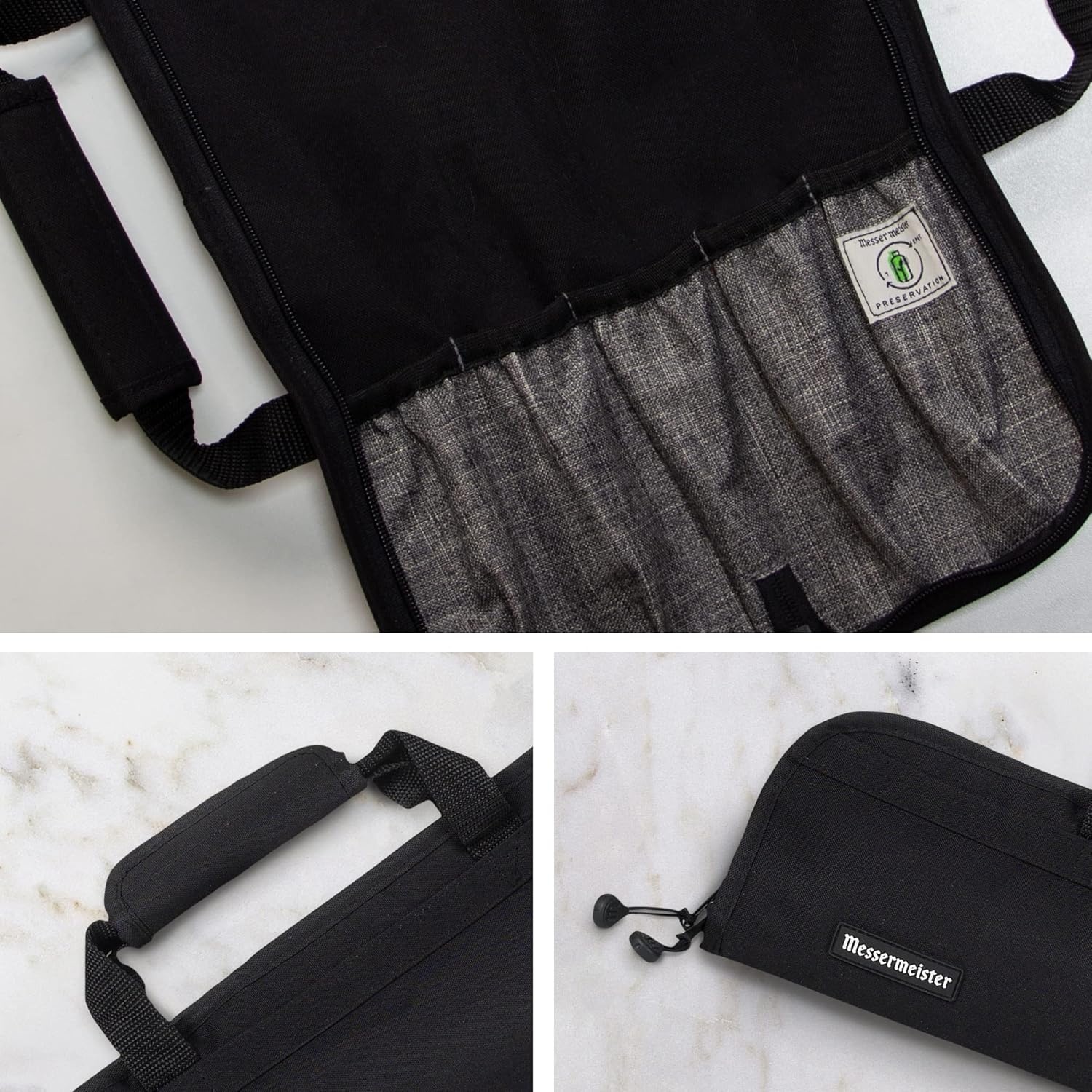 image:imageMessermeister Preservation 5Pocket Knife Luggage Black 5 Elasticized Reinforced Pockets for Culinary Tools Holds Up to 18 Knife Made From 100 Recycled Water Bottles