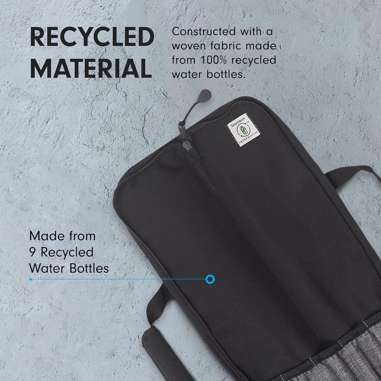image:imageMessermeister Preservation 5Pocket Knife Luggage Black 5 Elasticized Reinforced Pockets for Culinary Tools Holds Up to 18 Knife Made From 100 Recycled Water Bottles