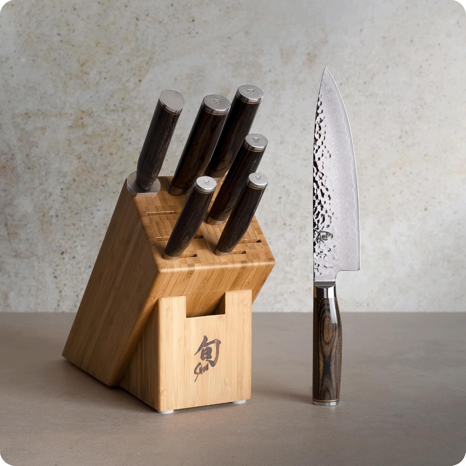 image:imageShun Premier Blonde 5 Piece Starter Block Set Includes 8 Chefs 4 Paring 65 Utility Knives Honing Steel amp Bamboo Knife Block Handcrafted Japanese Knife Set Pakkawood HandlesBrown