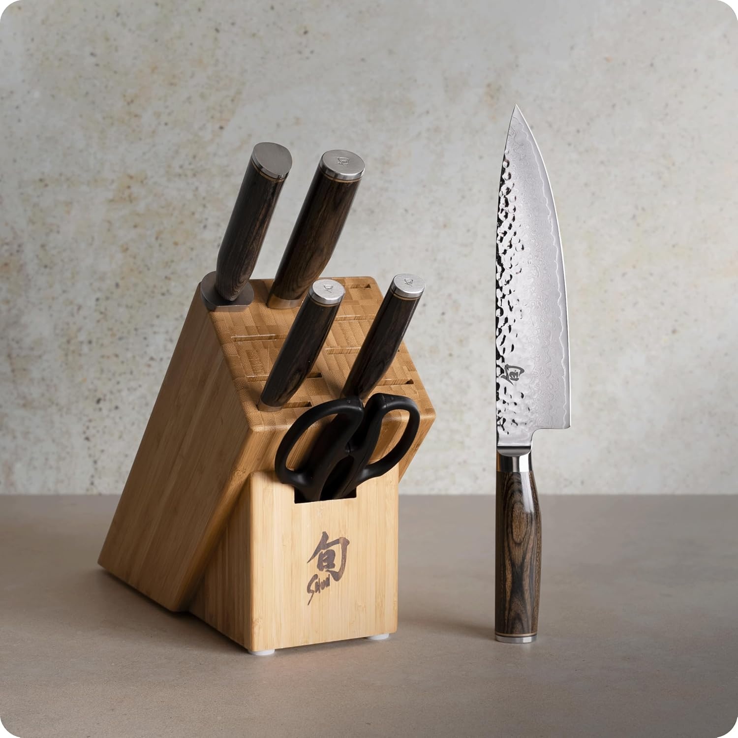 image:imageShun Premier Blonde 5 Piece Starter Block Set Includes 8 Chefs 4 Paring 65 Utility Knives Honing Steel amp Bamboo Knife Block Handcrafted Japanese Knife Set Pakkawood HandlesBrown
