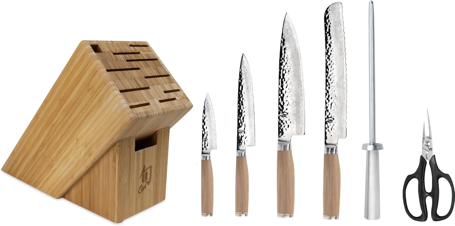 image:imageShun Premier Blonde 5 Piece Starter Block Set Includes 8 Chefs 4 Paring 65 Utility Knives Honing Steel amp Bamboo Knife Block Handcrafted Japanese Knife Set Pakkawood HandlesBlonde