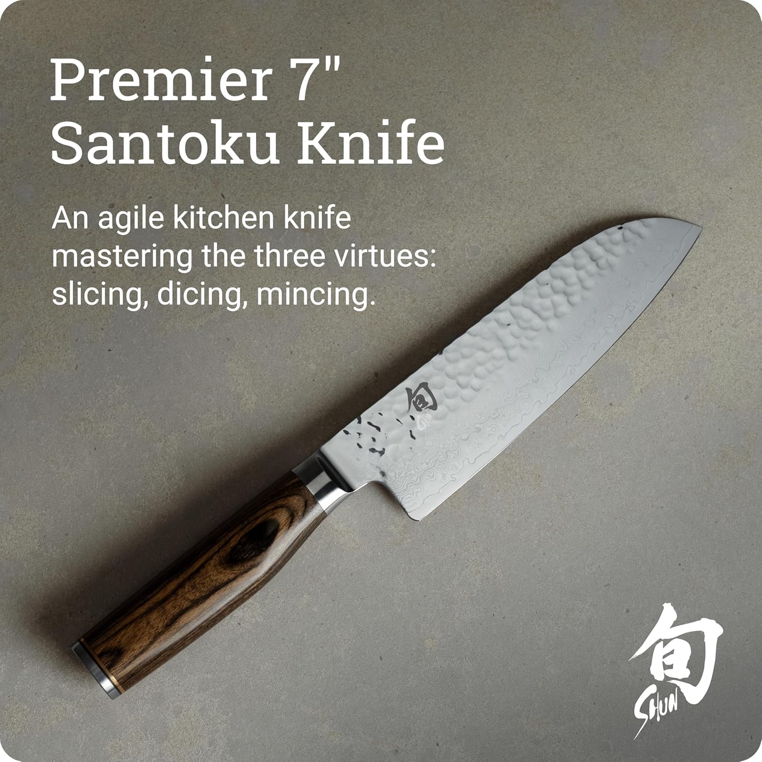 image:imageShun Premier Blonde 7 Santoku Knife Handcrafted and HandSharpened Japanese All Purpose Knife VGMAX Core with Damascus Stainless Steel Cladding Pakkawood Handle Versatile Japanese Cutting ToolBrown