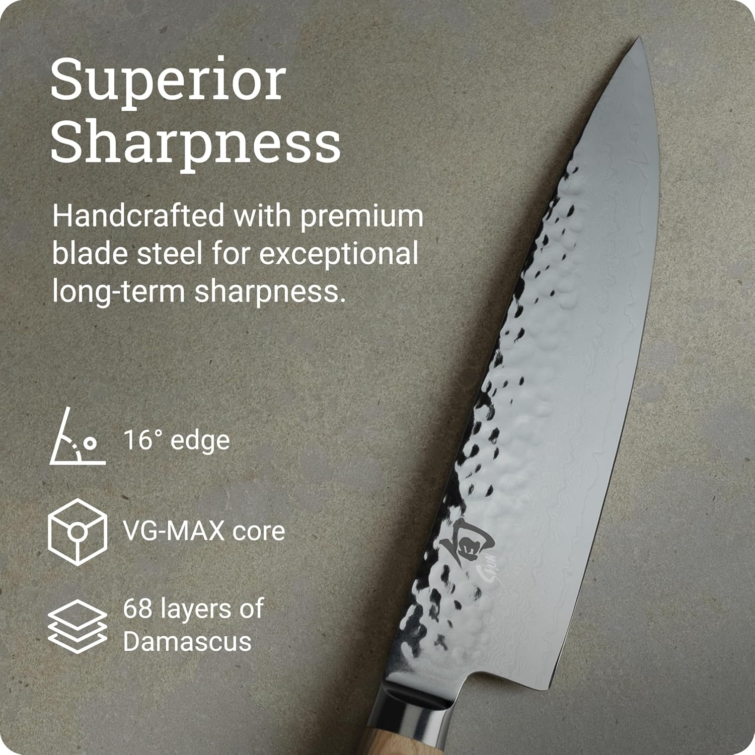 image:imageShun Premier Blonde 8 Chefs Knife Handcrafted Japanese Kitchen Knife for Professional and Home Chefs VGMAX Core with Damascus Stainless Steel Cladding Pakkawood HandleBlonde