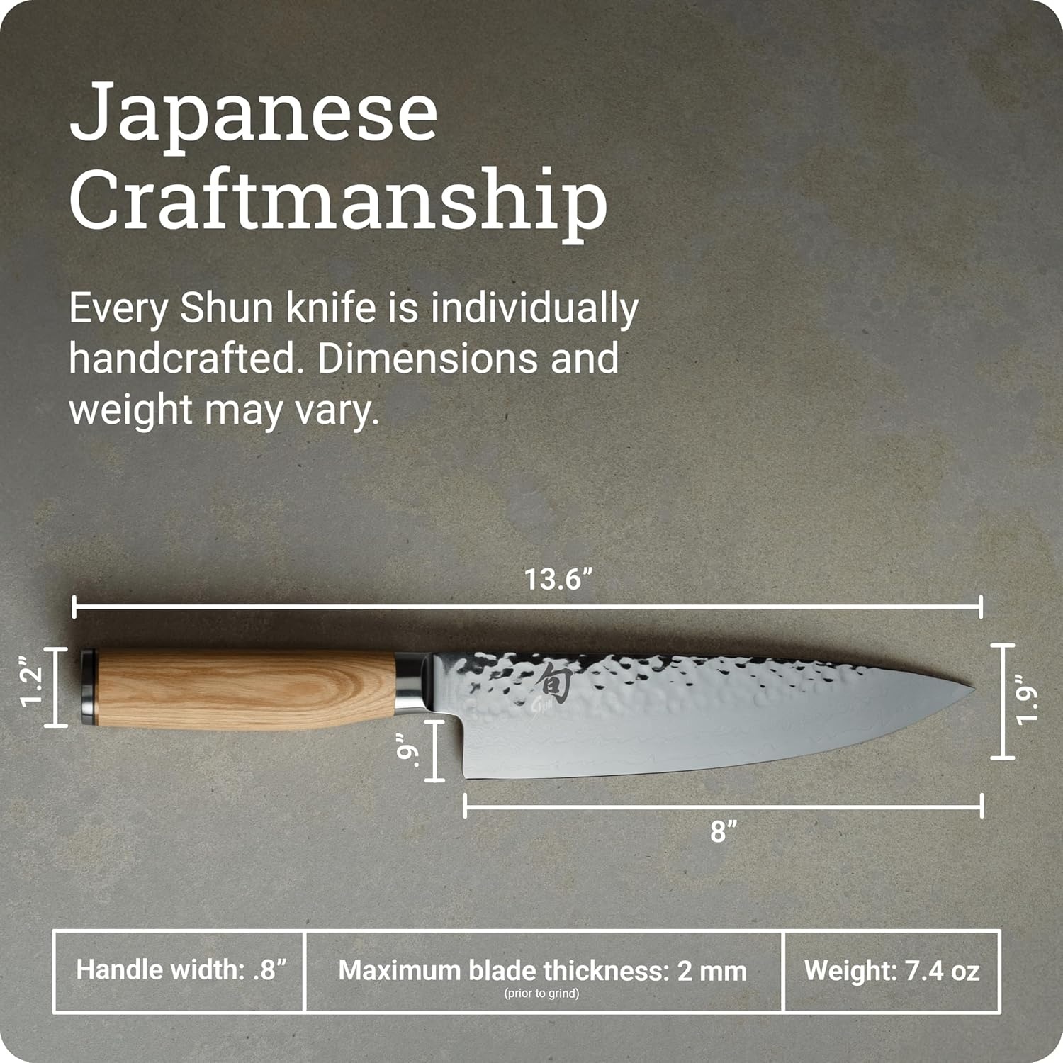 image:imageShun Premier Blonde 8 Chefs Knife Handcrafted Japanese Kitchen Knife for Professional and Home Chefs VGMAX Core with Damascus Stainless Steel Cladding Pakkawood HandleBlonde