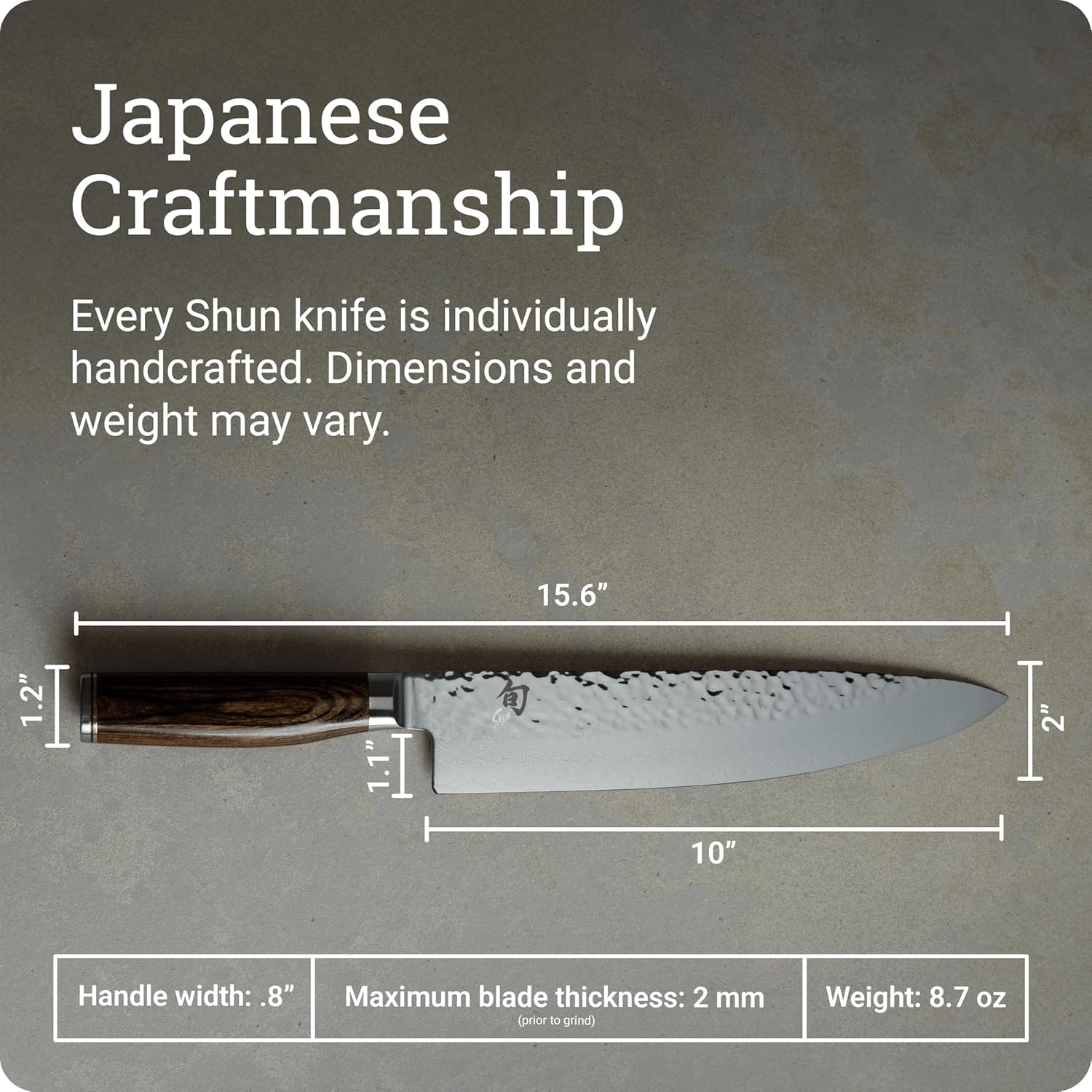 image:imageShun Premier Blonde 8 Chefs Knife Handcrafted Japanese Kitchen Knife for Professional and Home Chefs VGMAX Core with Damascus Stainless Steel Cladding Pakkawood HandleBrown