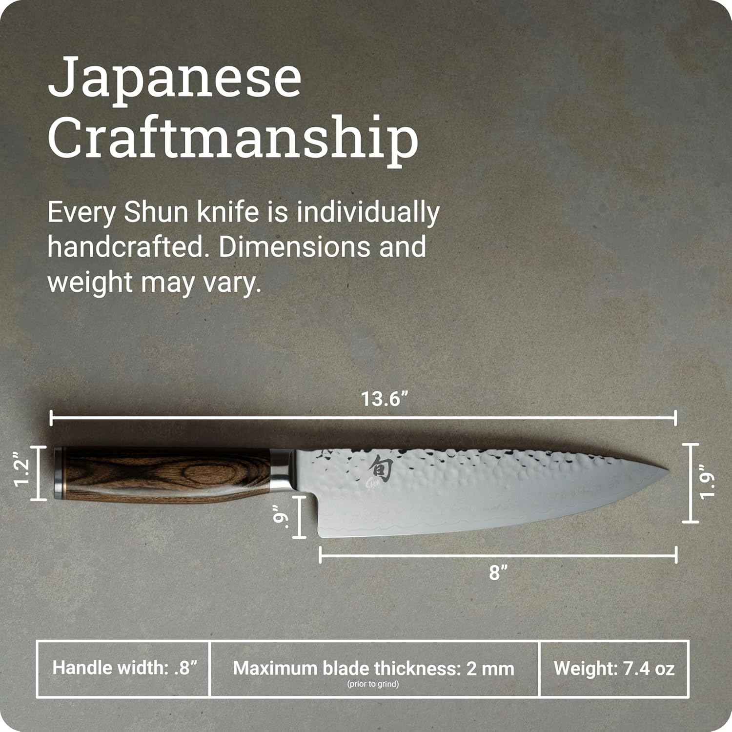 image:imageShun Premier Blonde 8 Chefs Knife Handcrafted Japanese Kitchen Knife for Professional and Home Chefs VGMAX Core with Damascus Stainless Steel Cladding Pakkawood HandleBrown