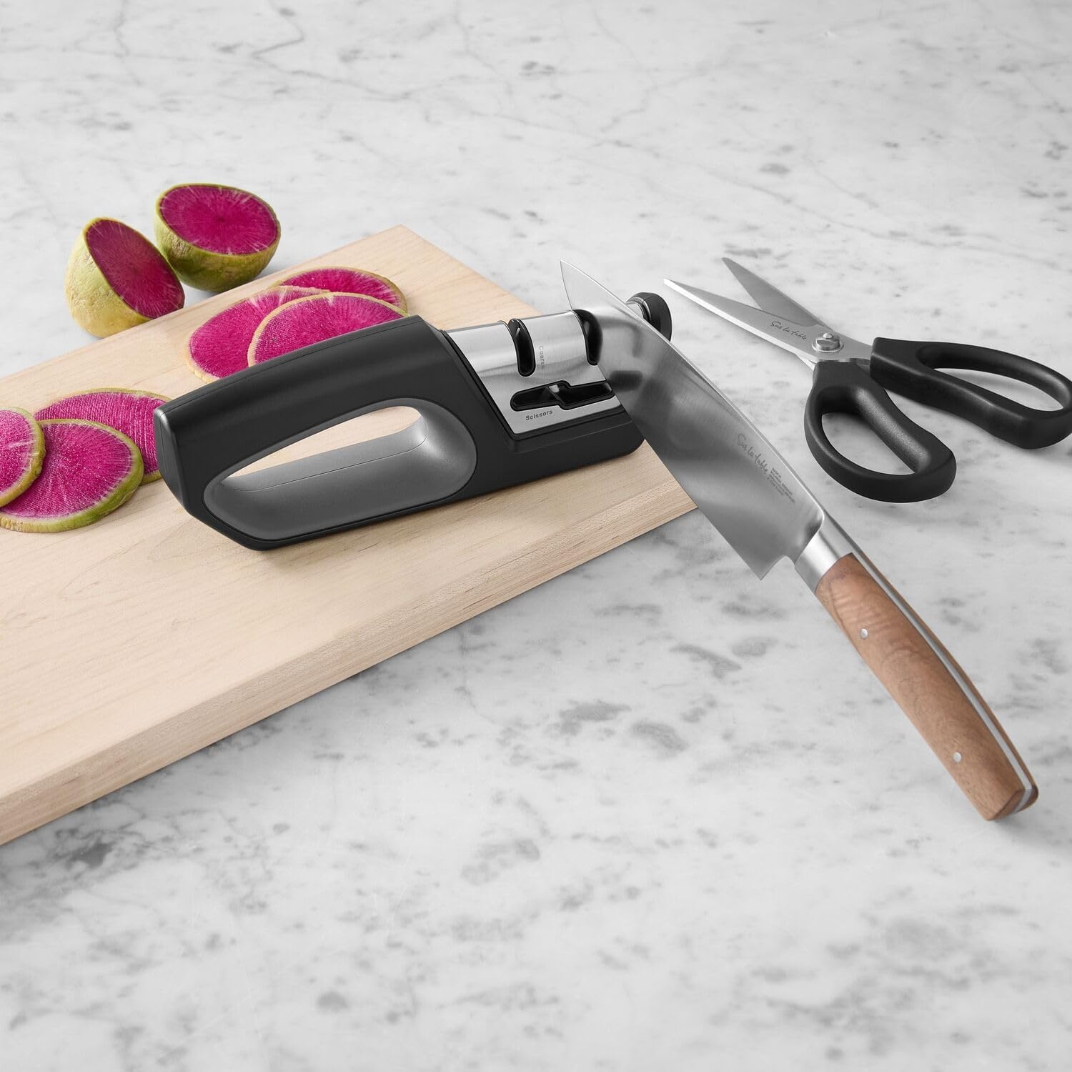image:imageSur La Table 2Stage Knife amp Scissor Sharpener TwoStage PullThrough Sharpener for Quick Kitchen Knife and Scissor Maintenance