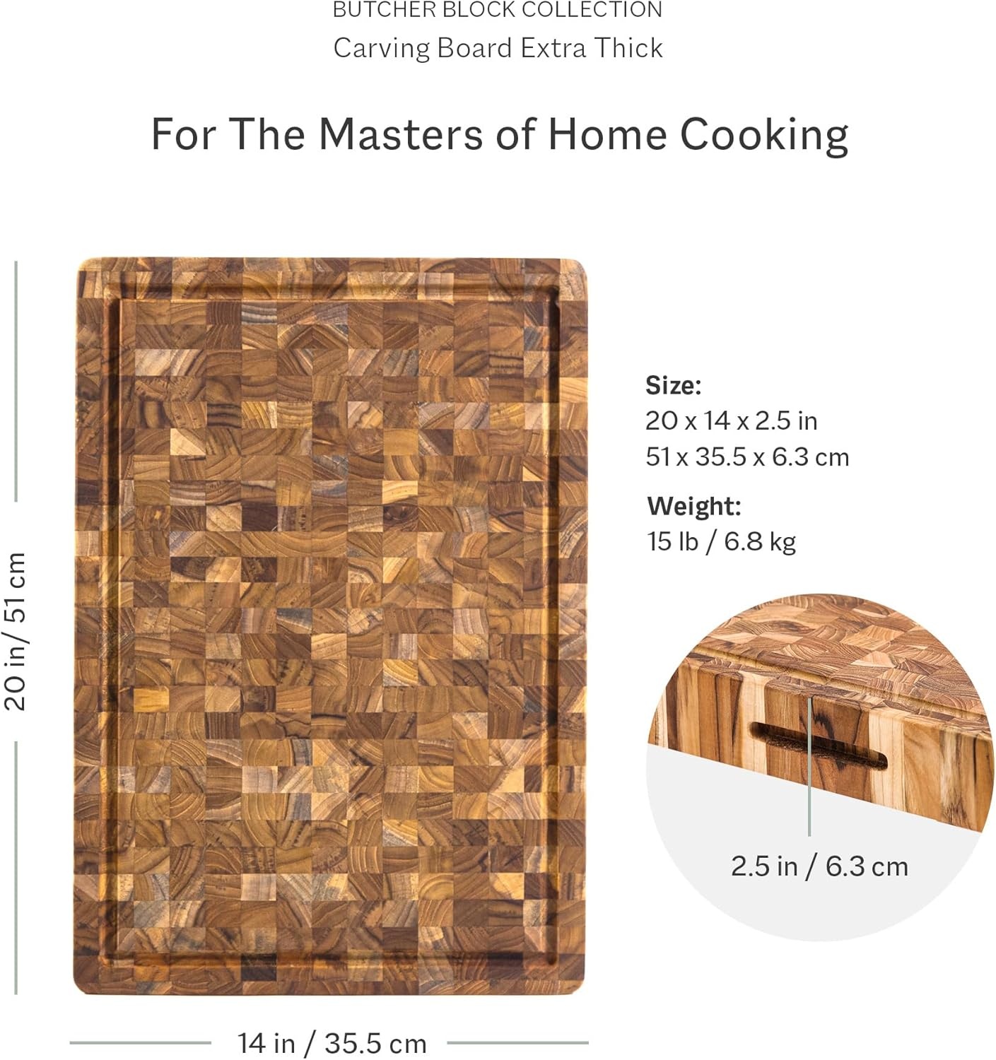 image:imageTeakhaus Butcher Block Cutting Board Extra Large Wooden Cutting Board Holiday Gift Ideas for Men and Women GiftReady End Grain Wood Knife Friendly FSC CertifiedWith Juice Groove
