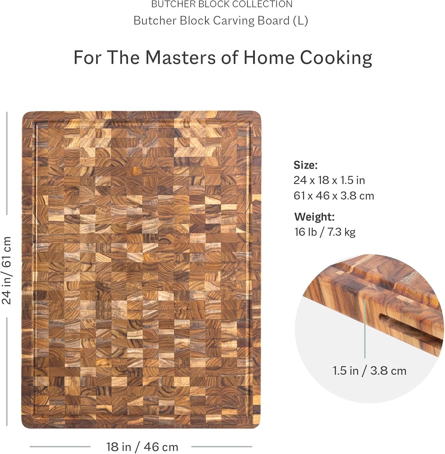 image:imageTeakhaus Butcher Block Cutting Board Extra Large Wooden Cutting Board Holiday Gift Ideas for Men and Women GiftReady End Grain Wood Knife Friendly FSC CertifiedWith Juice Groove