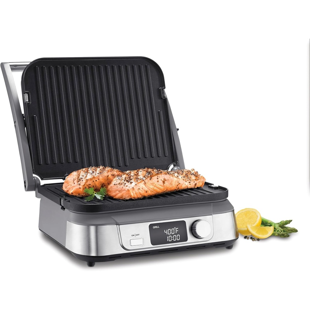 image:imageCuisinart Electric Griddler FIVE Countertop Grill Enjoy 5in1 Functions Including Panini Press LCD Display Wide Temperature Range and Sear Function Nonstick Plates GR5NAS Stainless SteelDigital