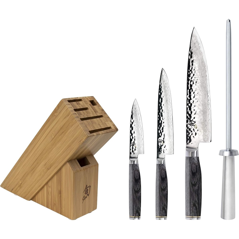 image:imageShun Premier Blonde 5 Piece Starter Block Set Includes 8 Chefs 4 Paring 65 Utility Knives Honing Steel amp Bamboo Knife Block Handcrafted Japanese Knife Set Pakkawood HandlesGray
