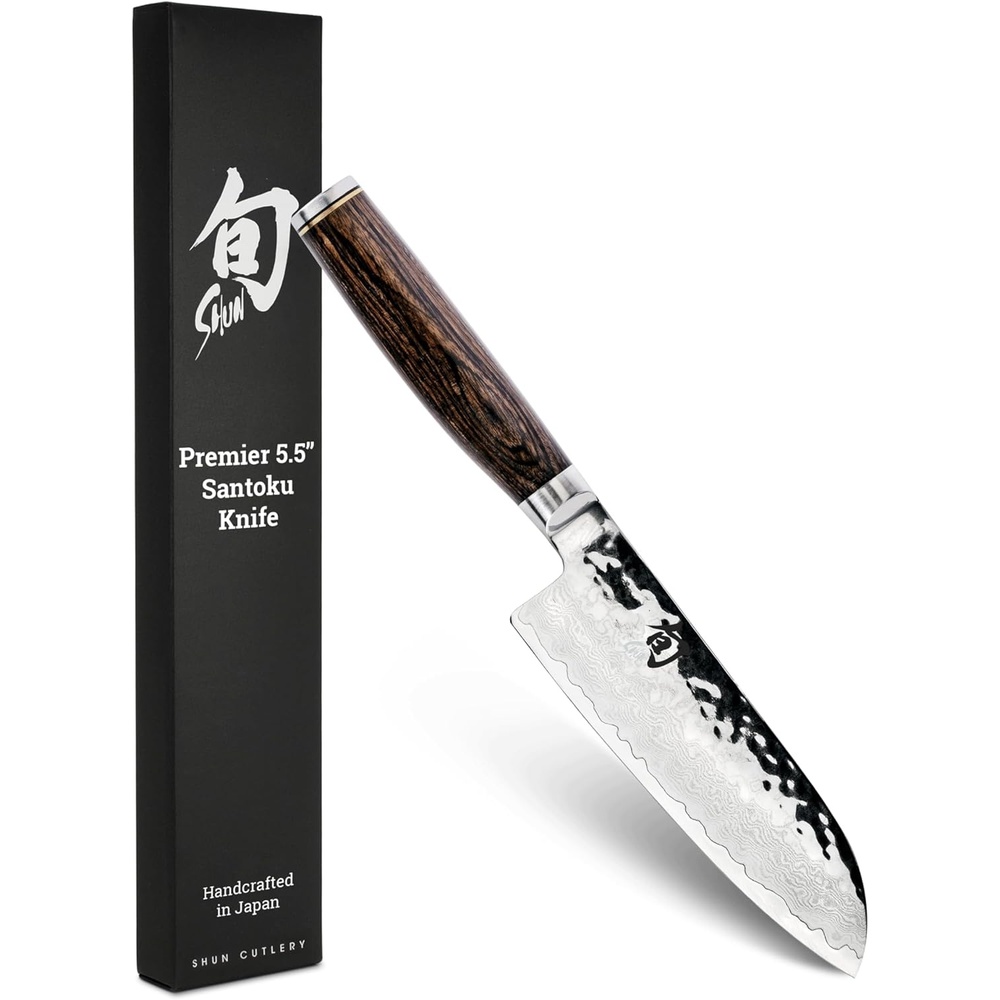 image:imageShun Premier Blonde 7 Santoku Knife Handcrafted and HandSharpened Japanese All Purpose Knife VGMAX Core with Damascus Stainless Steel Cladding Pakkawood Handle Versatile Japanese Cutting ToolBrown
