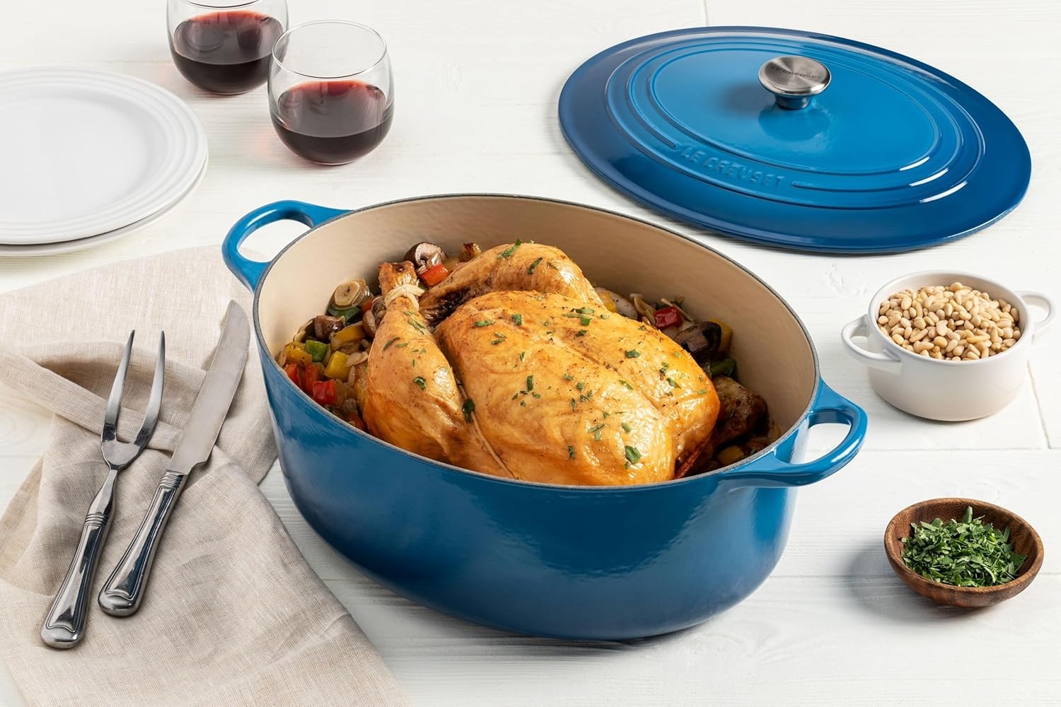 image:imageLe Creuset Enameled Cast Iron Signature Oval Dutch Oven 8 qt WhiteGarnet