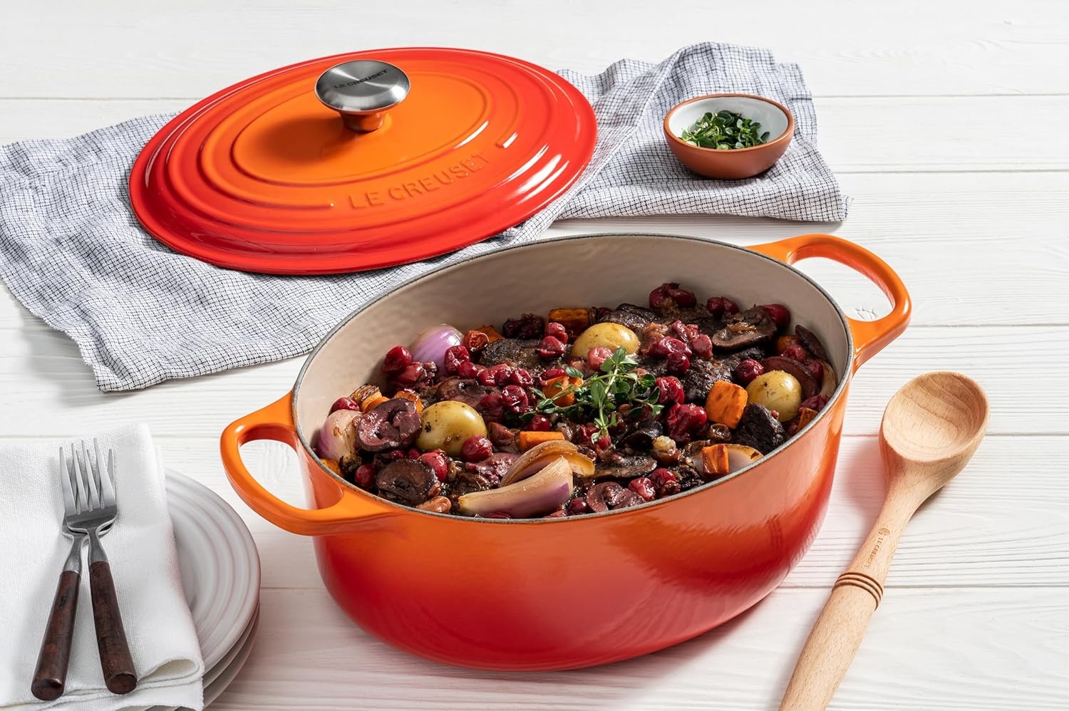image:imageLe Creuset Enameled Cast Iron Signature Oval Dutch Oven 8 qt WhiteOlive
