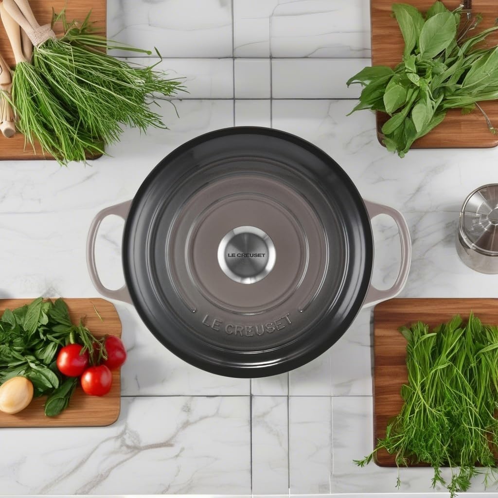 image:imageLe Creuset Enameled Cast Iron Signature Round Sauteuse 35 qt OliveOyster