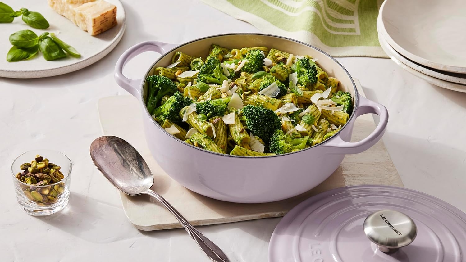 image:imageLe Creuset Enameled Cast Iron Signature Round Sauteuse 35 qt OliveWhite
