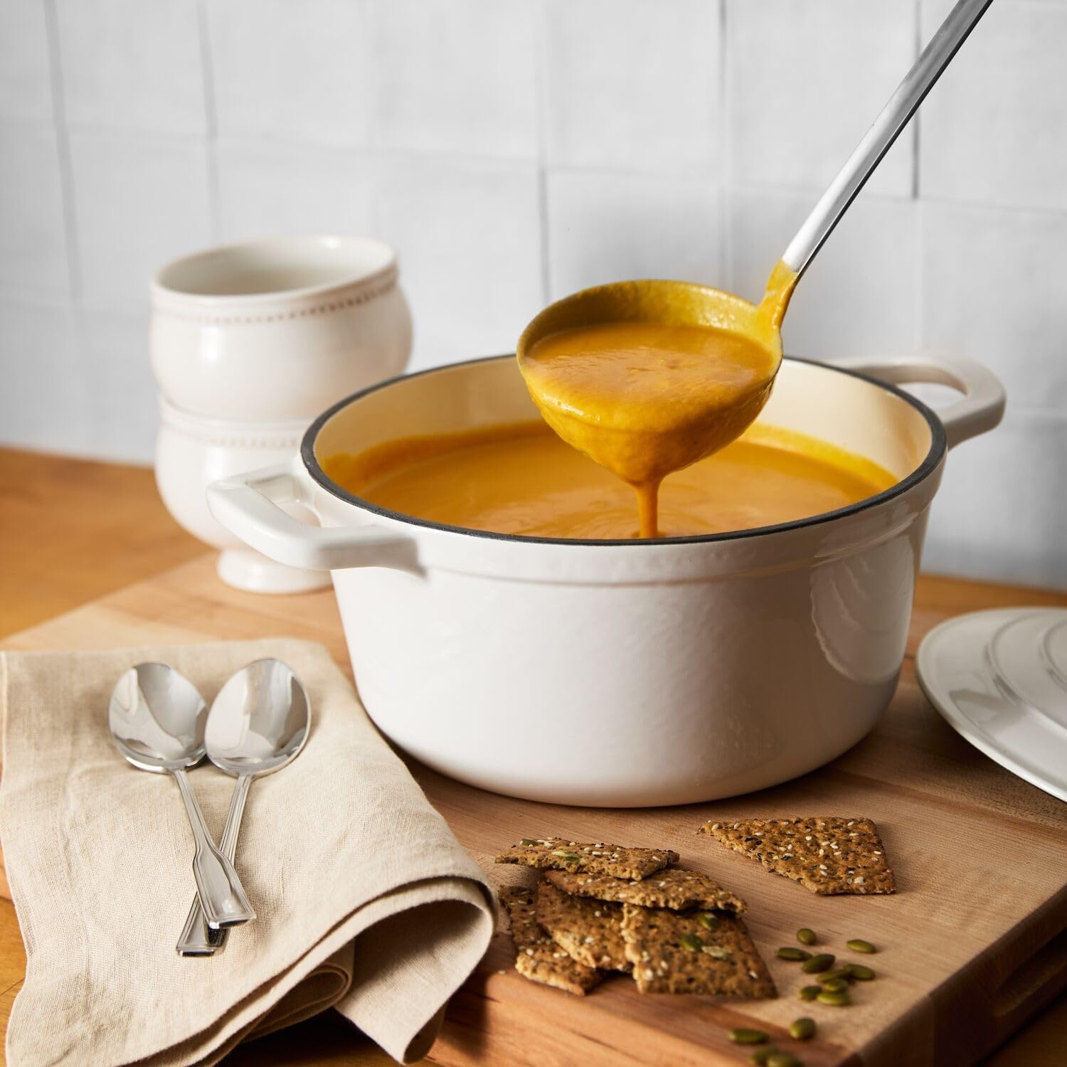 image:imageSur La Table 5Qt Enameled Cast Iron Dutch Oven With Lid for Braising Baking amp Deep Frying Induction Compatible Oven to 500F MoistureRetaining Design for Flavorful Results White